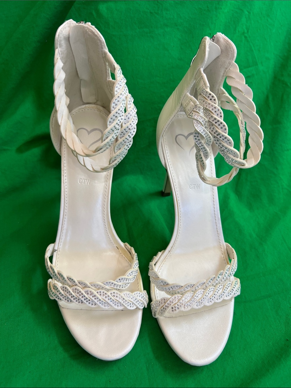 Kelly & Katie Ivory Braided Rhinestone Ankle-Strap Heels